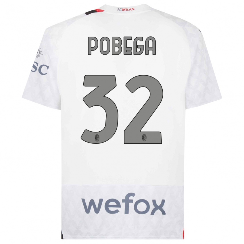 Børn Tommaso Pobega #32 Hvid Udebane Spillertrøjer 2023/24 Trøje T-Shirt