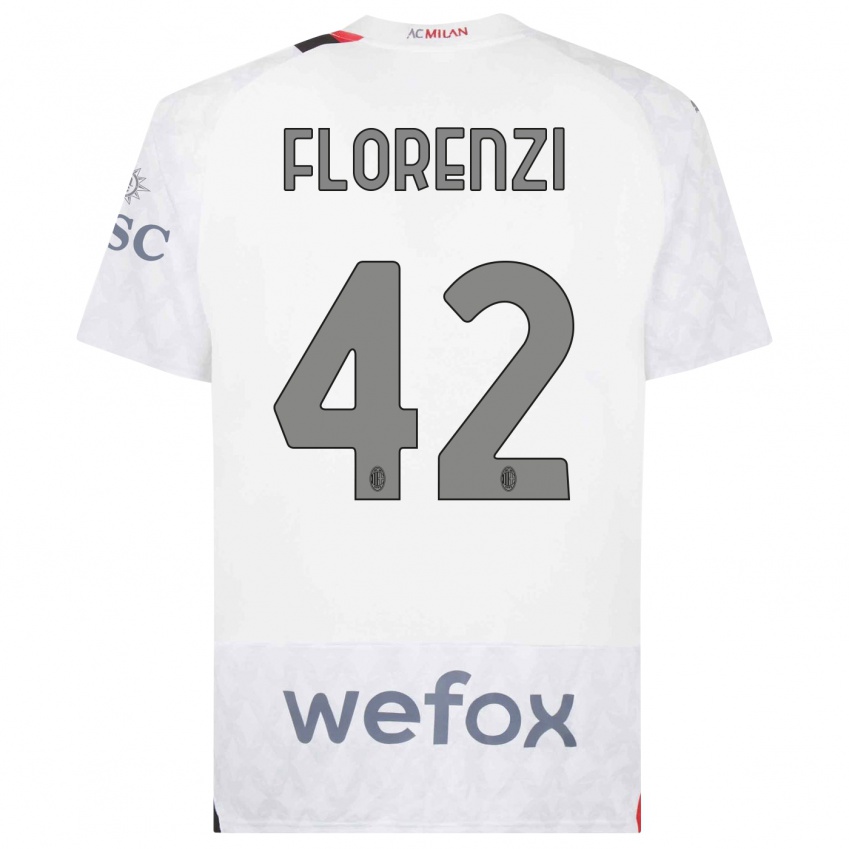 Børn Alessandro Florenzi #42 Hvid Udebane Spillertrøjer 2023/24 Trøje T-Shirt