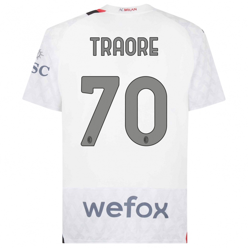 Børn Chaka Traore #70 Hvid Udebane Spillertrøjer 2023/24 Trøje T-Shirt