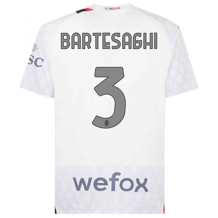 Børn Davide Bartesaghi #3 Hvid Udebane Spillertrøjer 2023/24 Trøje T-Shirt