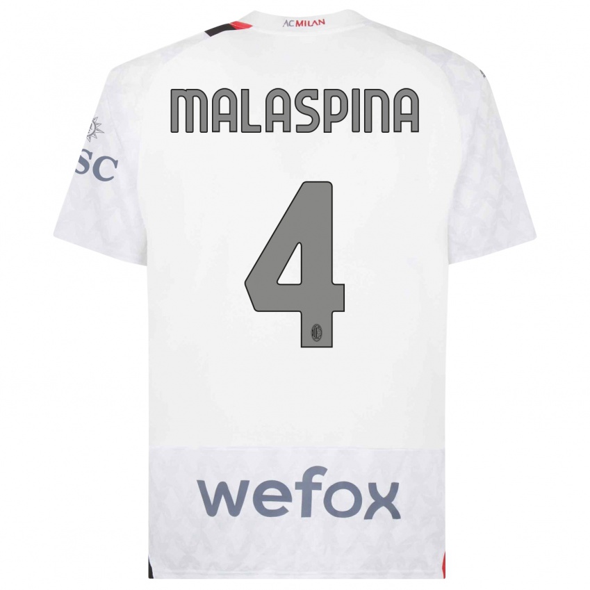Børn Mattia Malaspina #4 Hvid Udebane Spillertrøjer 2023/24 Trøje T-Shirt