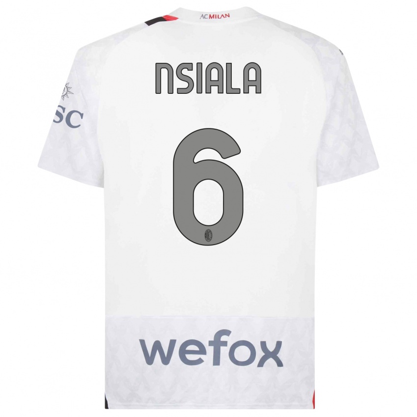 Børn Clinton Nsiala #6 Hvid Udebane Spillertrøjer 2023/24 Trøje T-Shirt