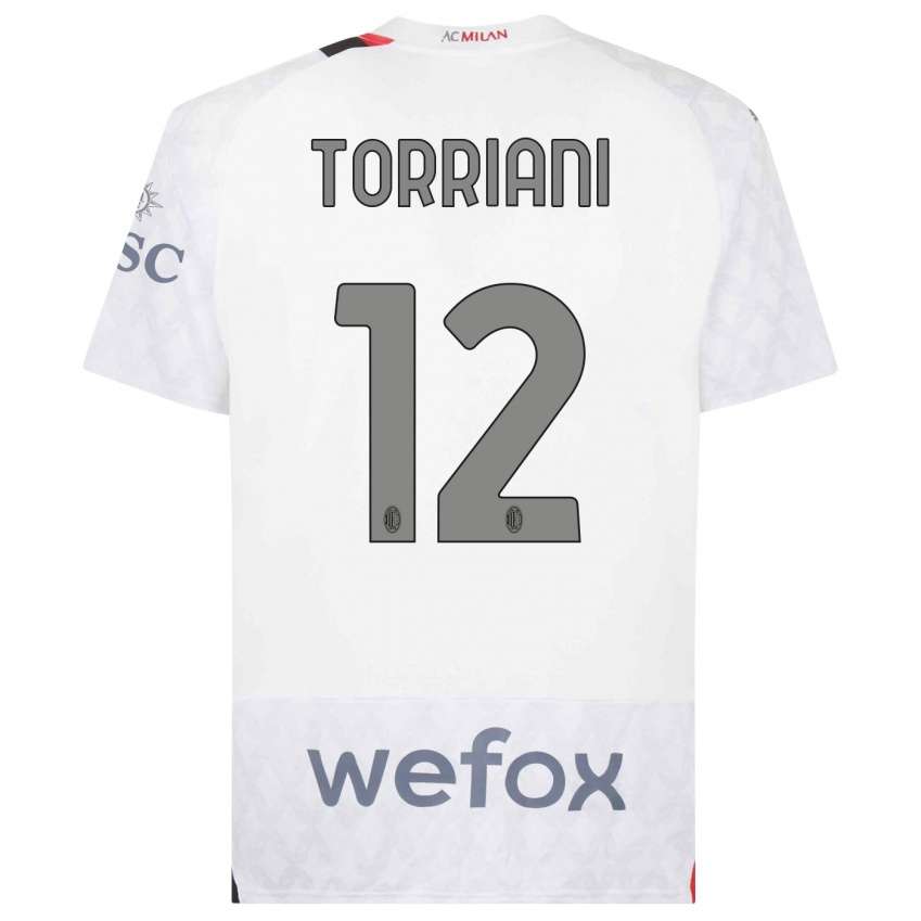 Børn Lorenzo Torriani #12 Hvid Udebane Spillertrøjer 2023/24 Trøje T-Shirt