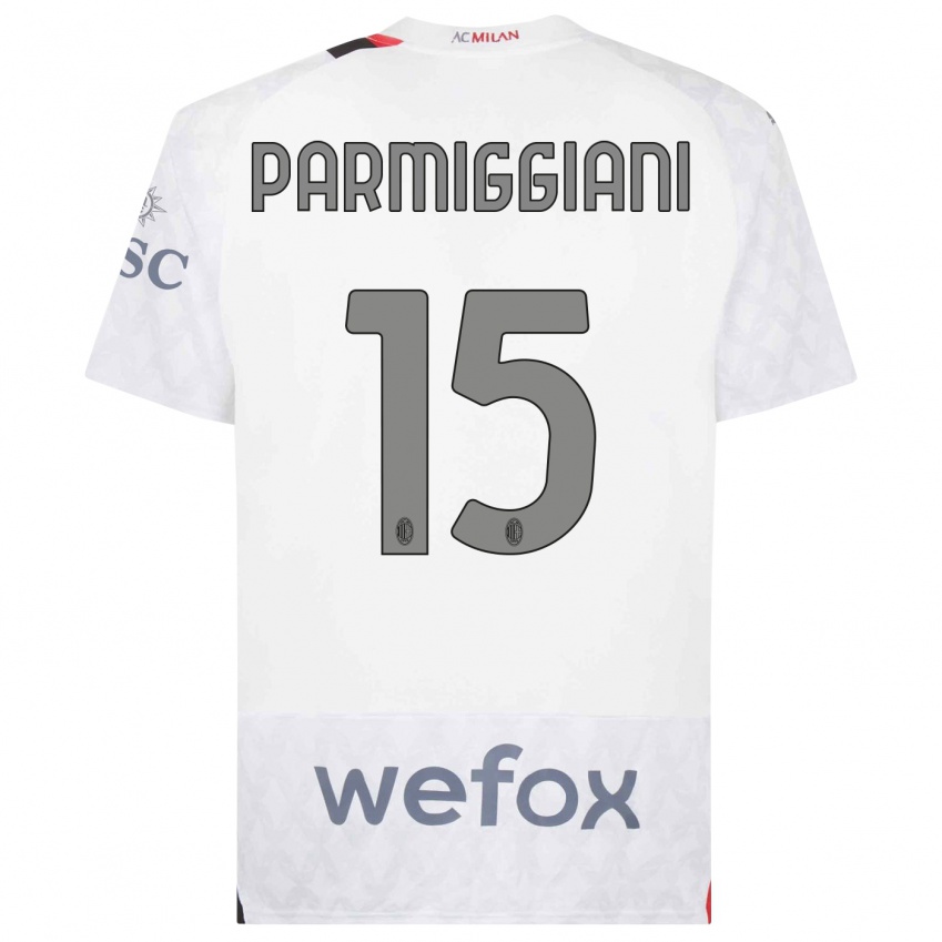 Børn Pietro Parmiggiani #15 Hvid Udebane Spillertrøjer 2023/24 Trøje T-Shirt