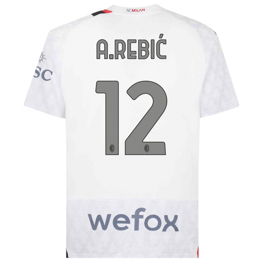 Børn Ante Rebic #12 Hvid Udebane Spillertrøjer 2023/24 Trøje T-Shirt