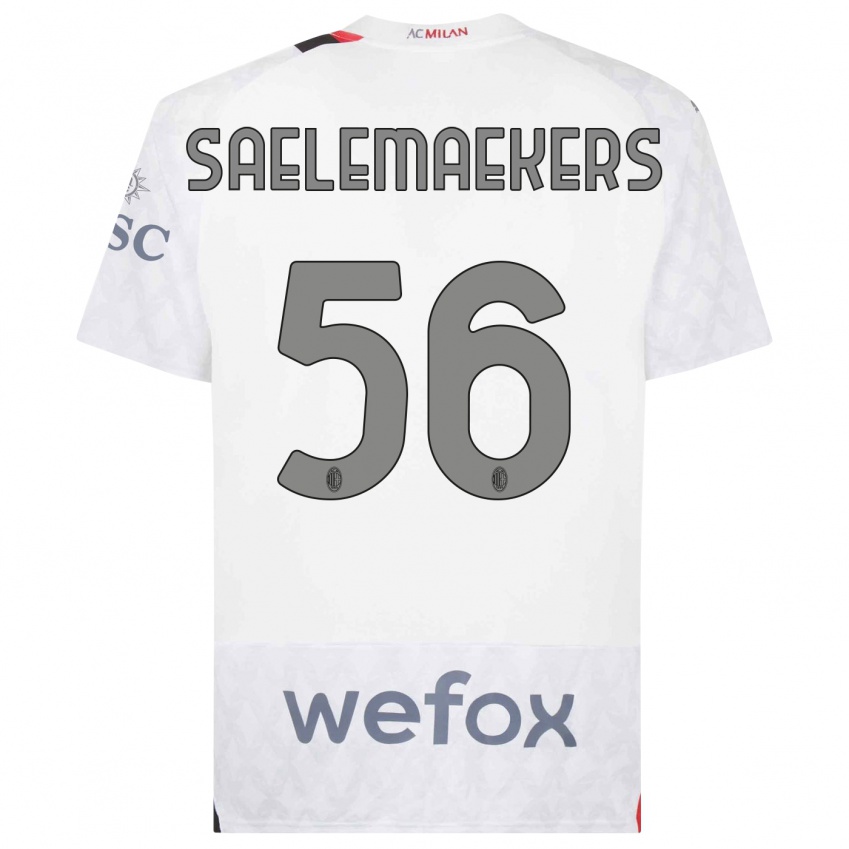 Børn Alexis Saelemaekers #56 Hvid Udebane Spillertrøjer 2023/24 Trøje T-Shirt