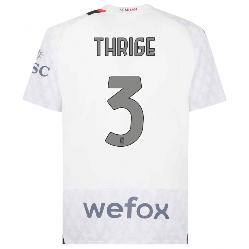 Børn Sara Thrige #3 Hvid Udebane Spillertrøjer 2023/24 Trøje T-Shirt