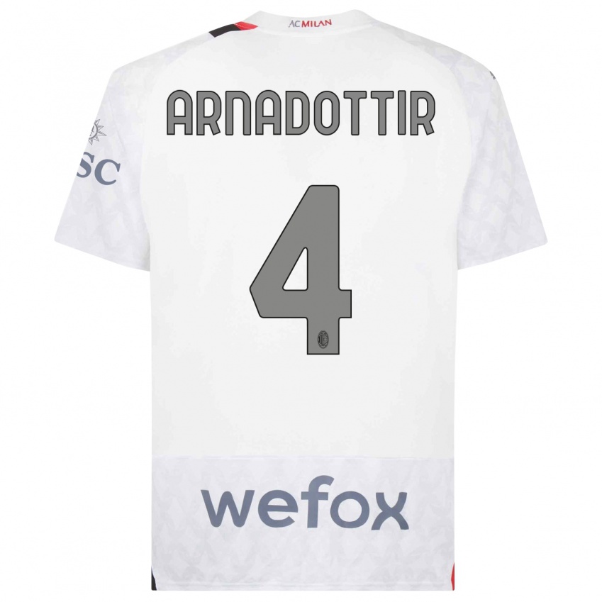 Børn Guony Arnadottir #4 Hvid Udebane Spillertrøjer 2023/24 Trøje T-Shirt