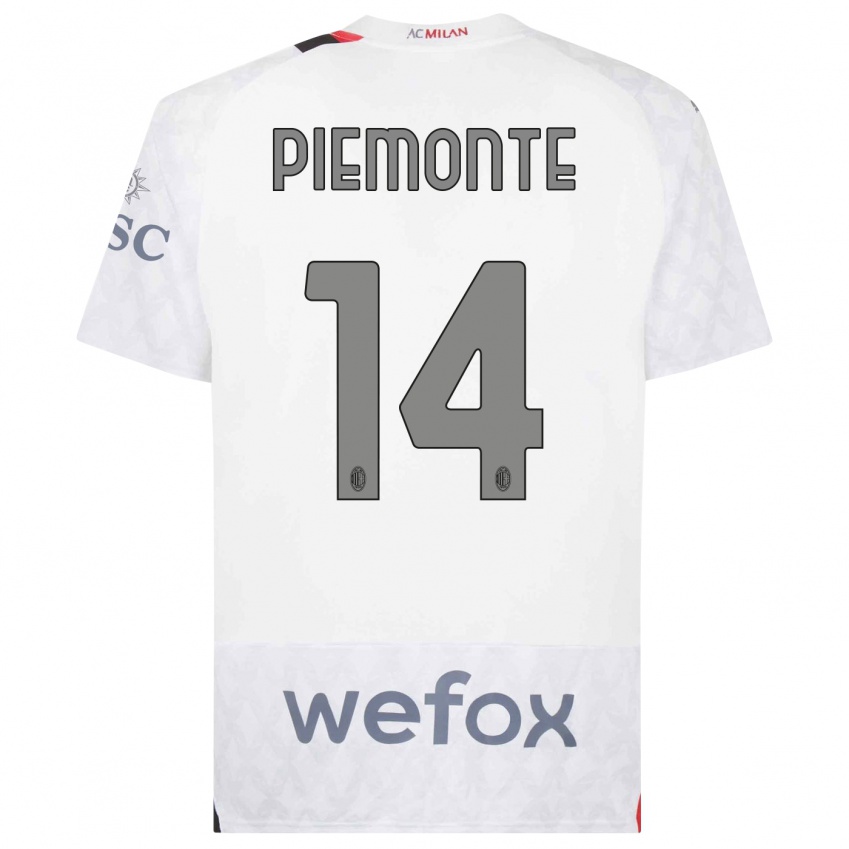 Børn Martina Piemonte #14 Hvid Udebane Spillertrøjer 2023/24 Trøje T-Shirt