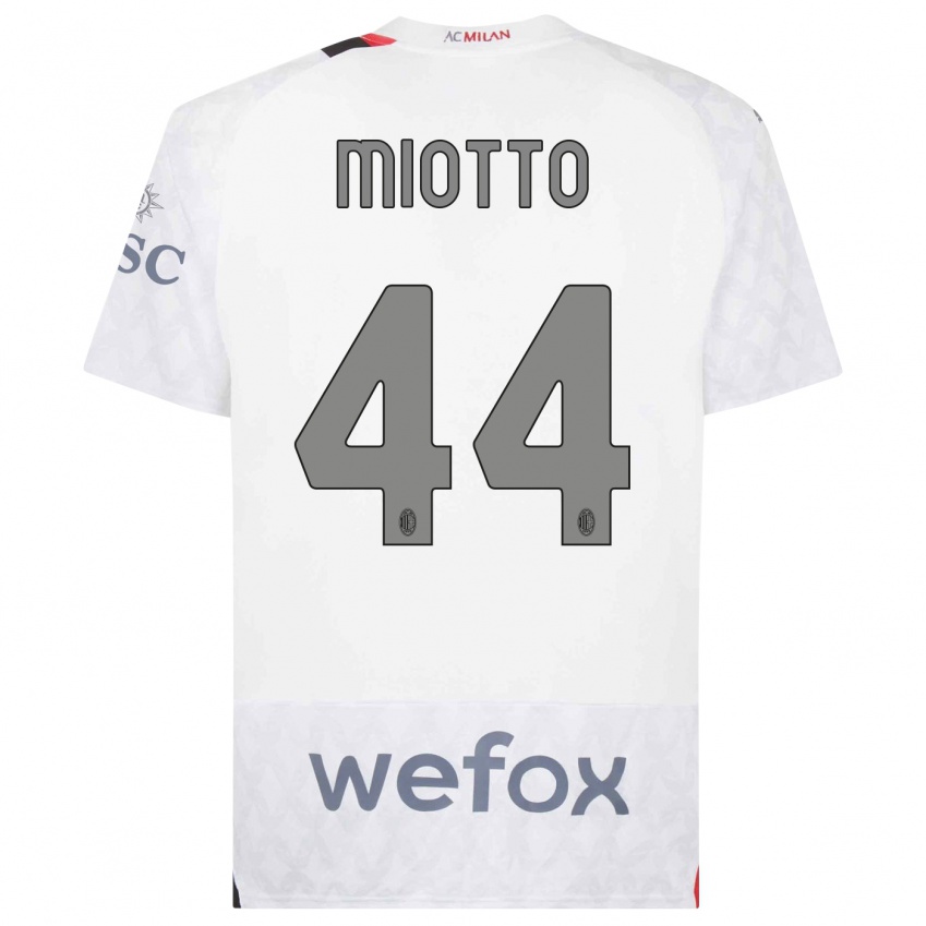 Børn Giorgia Miotto #44 Hvid Udebane Spillertrøjer 2023/24 Trøje T-Shirt