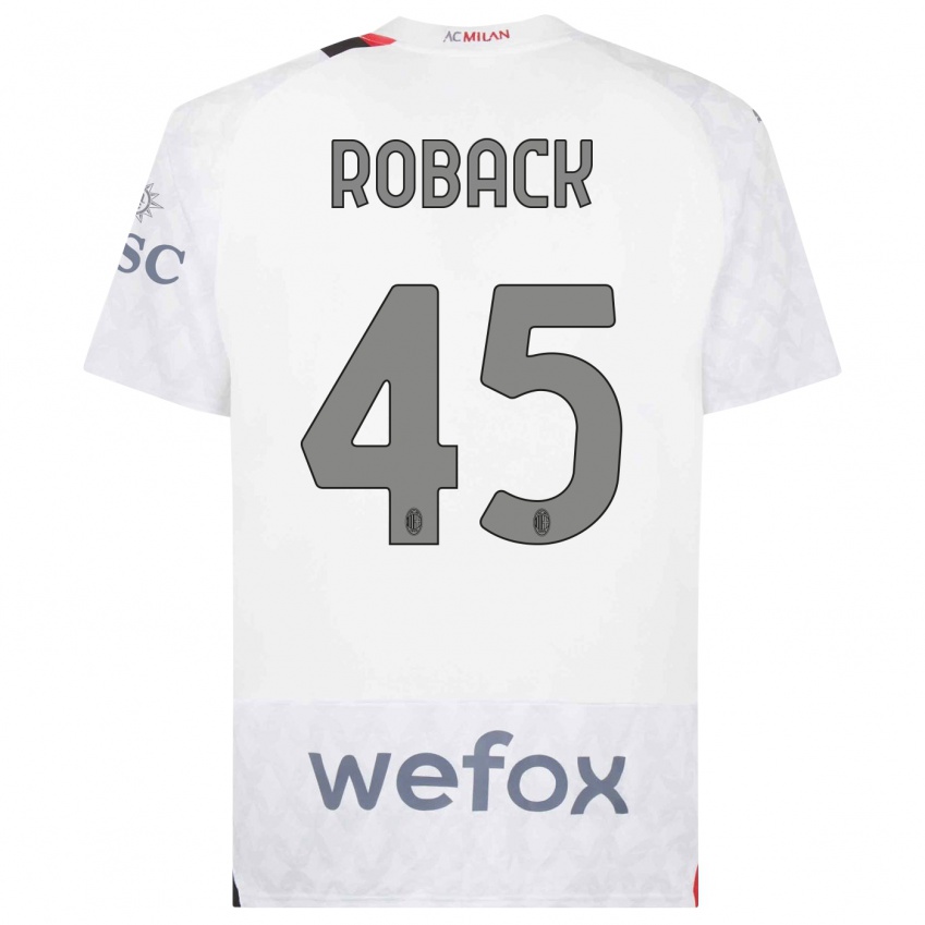 Børn Emil Roback #45 Hvid Udebane Spillertrøjer 2023/24 Trøje T-Shirt
