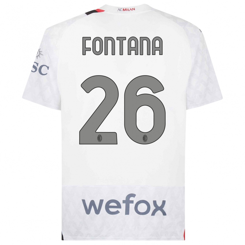 Børn Francesco Fontana #26 Hvid Udebane Spillertrøjer 2023/24 Trøje T-Shirt
