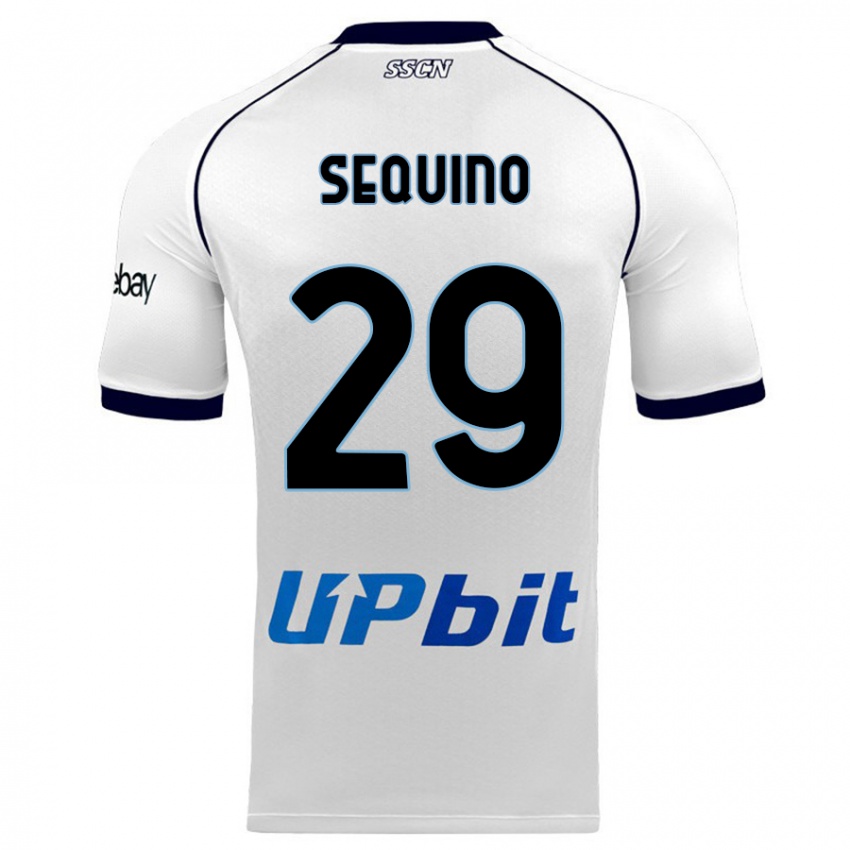 Børn Giovanni Sequino #29 Hvid Udebane Spillertrøjer 2023/24 Trøje T-Shirt