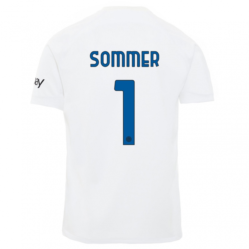 Børn Yann Sommer #1 Hvid Udebane Spillertrøjer 2023/24 Trøje T-Shirt