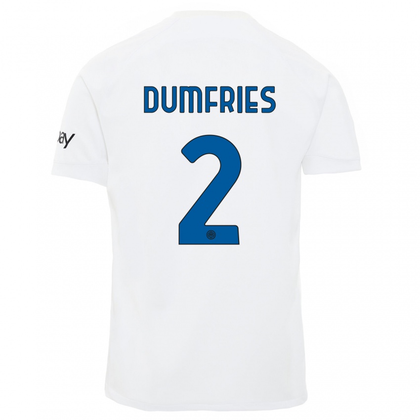 Børn Denzel Dumfries #2 Hvid Udebane Spillertrøjer 2023/24 Trøje T-Shirt