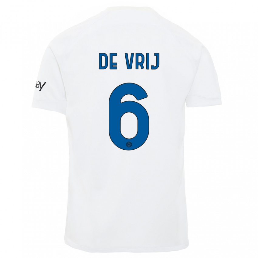 Børn Stefan De Vrij #6 Hvid Udebane Spillertrøjer 2023/24 Trøje T-Shirt