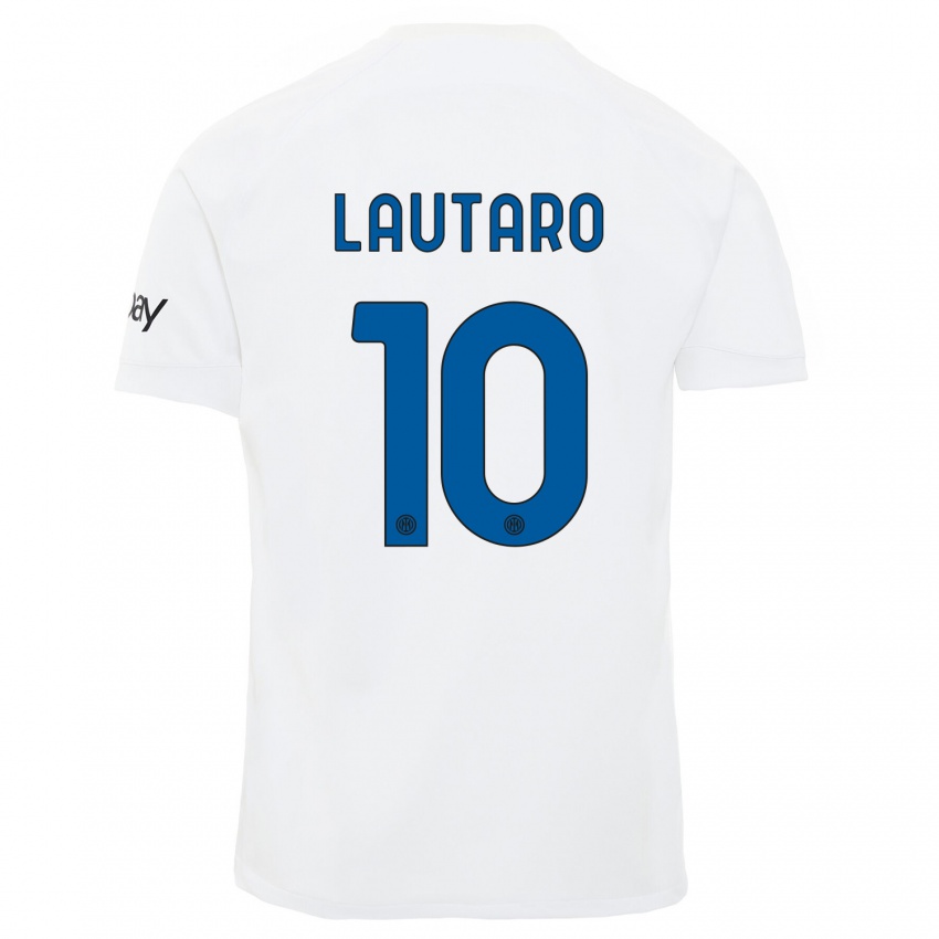 Børn Lautaro Martinez #10 Hvid Udebane Spillertrøjer 2023/24 Trøje T-Shirt