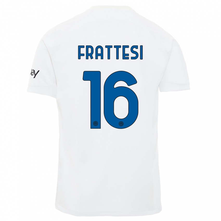 Børn Davide Frattesi #16 Hvid Udebane Spillertrøjer 2023/24 Trøje T-Shirt