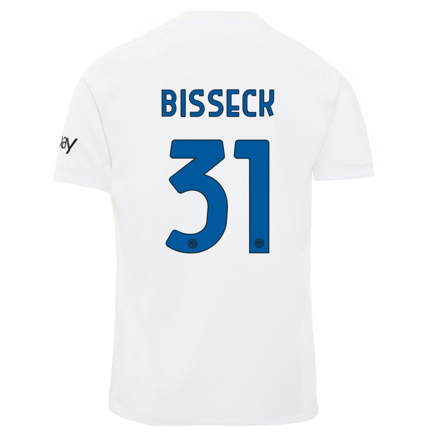 Børn Yann Bisseck #31 Hvid Udebane Spillertrøjer 2023/24 Trøje T-Shirt