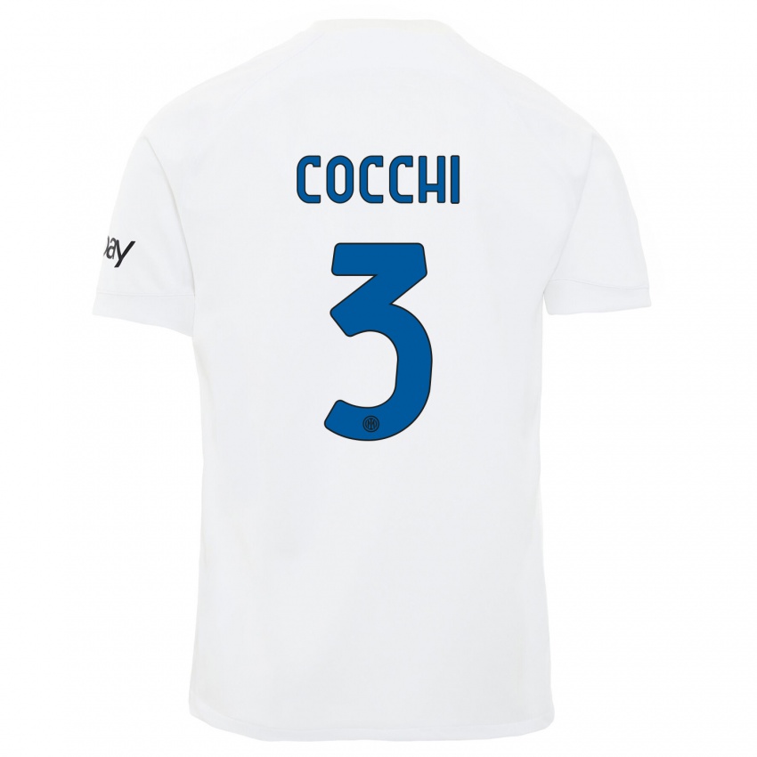 Børn Matteo Cocchi #3 Hvid Udebane Spillertrøjer 2023/24 Trøje T-Shirt