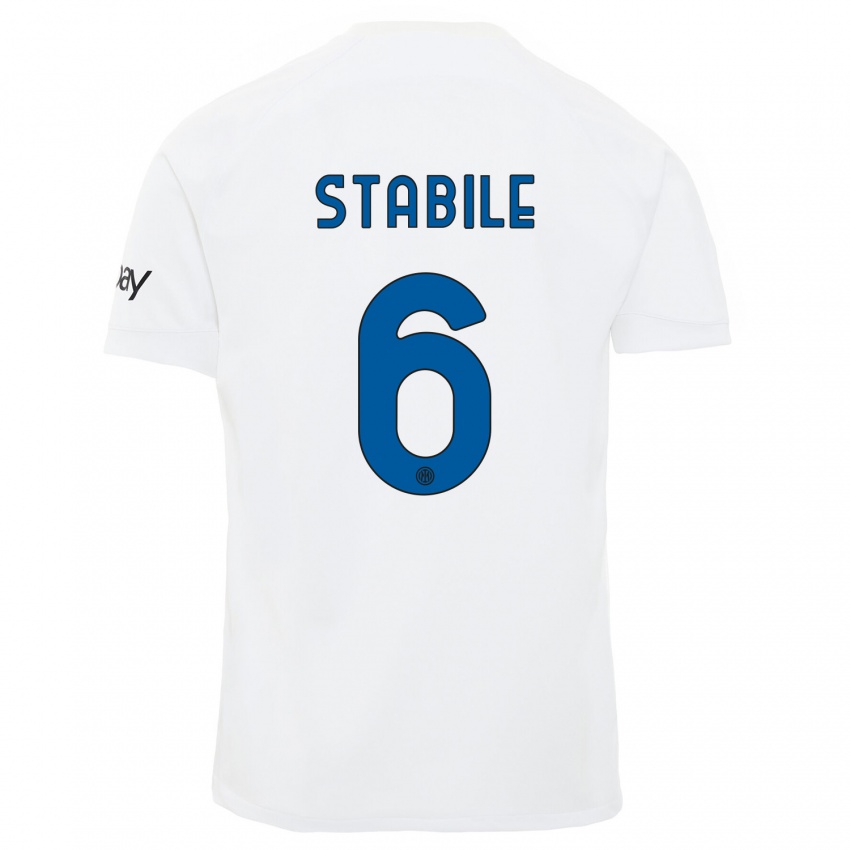 Børn Giacomo Stabile #6 Hvid Udebane Spillertrøjer 2023/24 Trøje T-Shirt