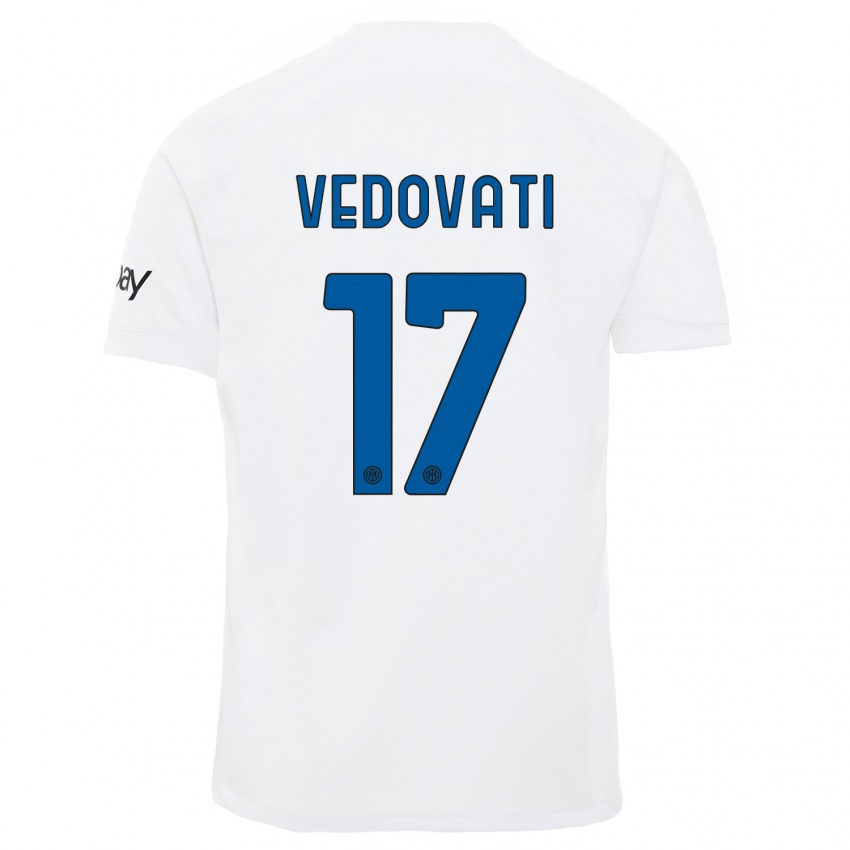 Børn Gabriele Vedovati #17 Hvid Udebane Spillertrøjer 2023/24 Trøje T-Shirt