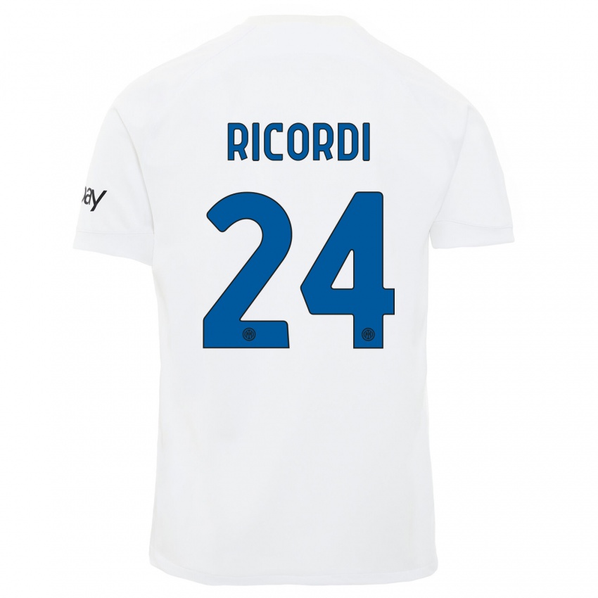 Børn Tommaso Ricordi #24 Hvid Udebane Spillertrøjer 2023/24 Trøje T-Shirt