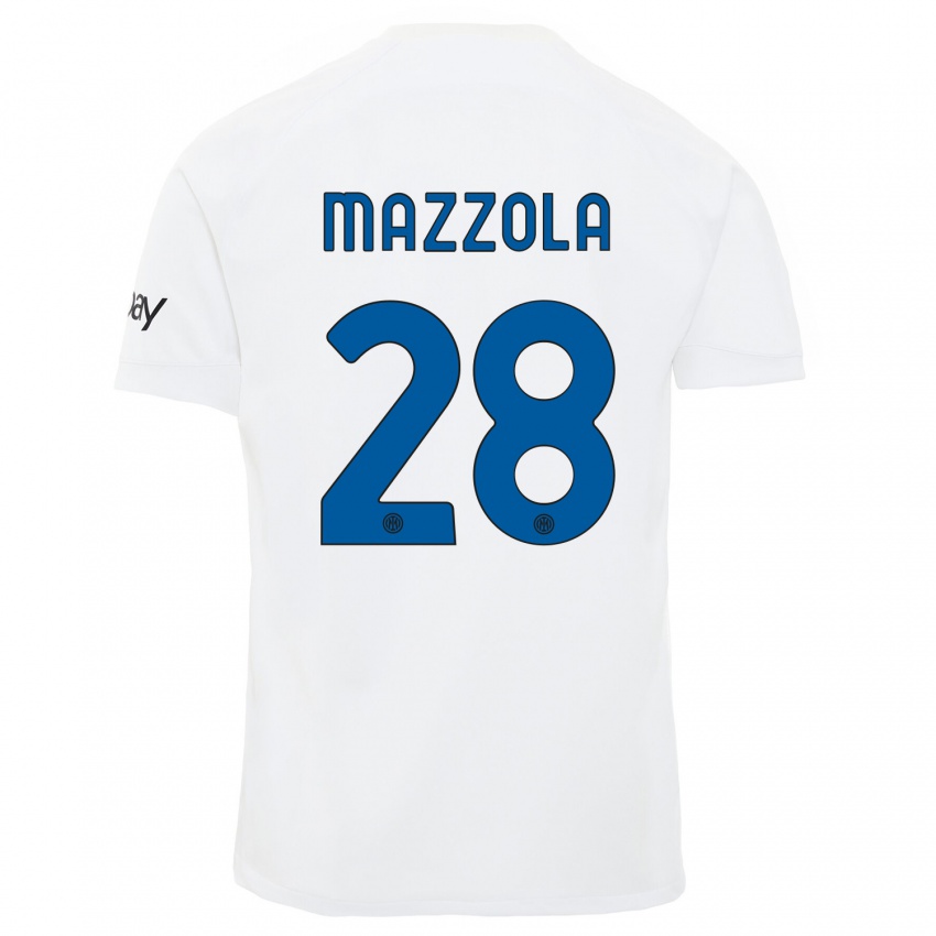 Børn Giuseppe Mazzola #28 Hvid Udebane Spillertrøjer 2023/24 Trøje T-Shirt