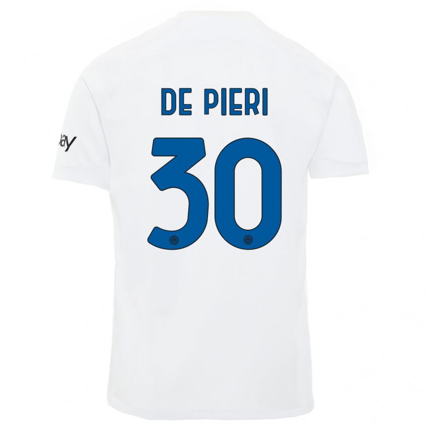 Børn Giacomo De Pieri #30 Hvid Udebane Spillertrøjer 2023/24 Trøje T-Shirt