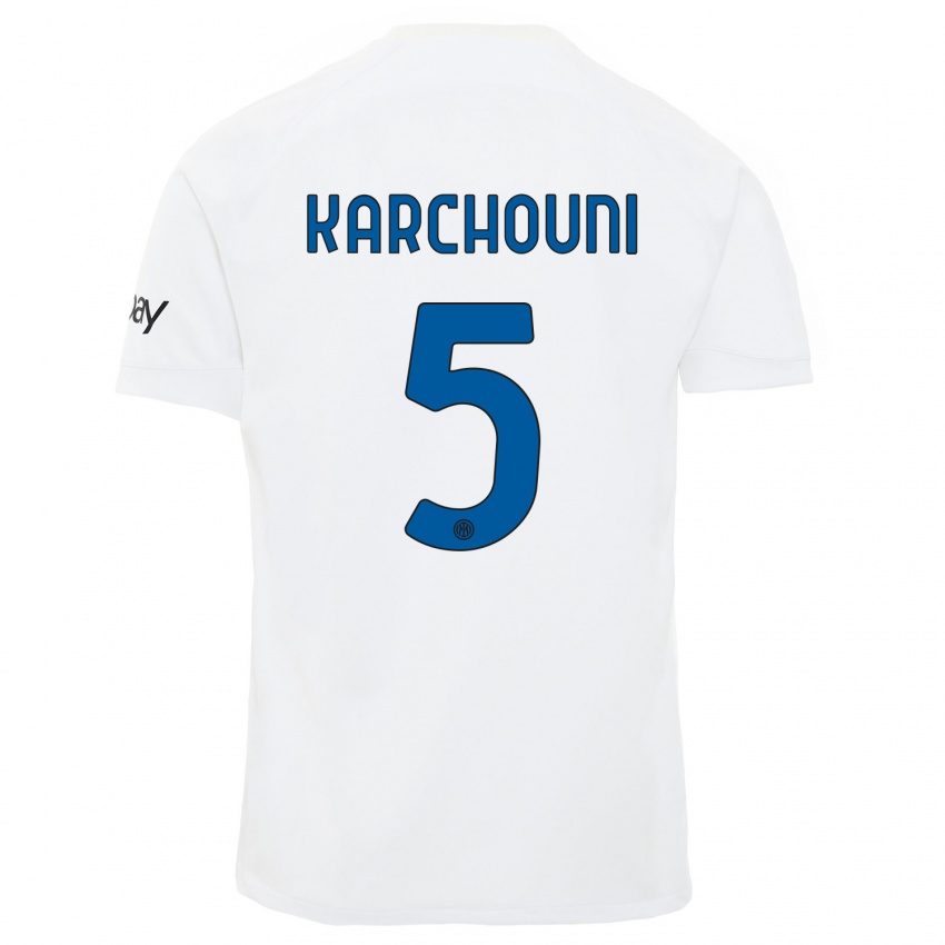 Børn Ghoutia Karchouni #5 Hvid Udebane Spillertrøjer 2023/24 Trøje T-Shirt