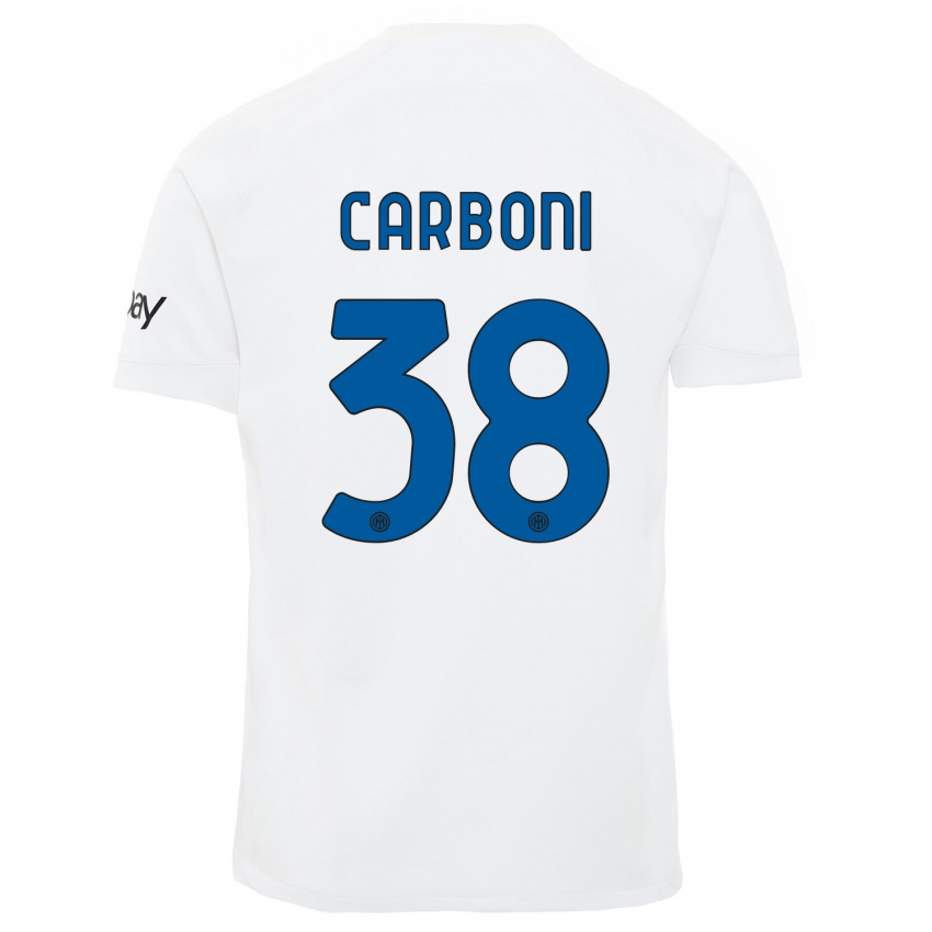 Børn Valentin Carboni #38 Hvid Udebane Spillertrøjer 2023/24 Trøje T-Shirt
