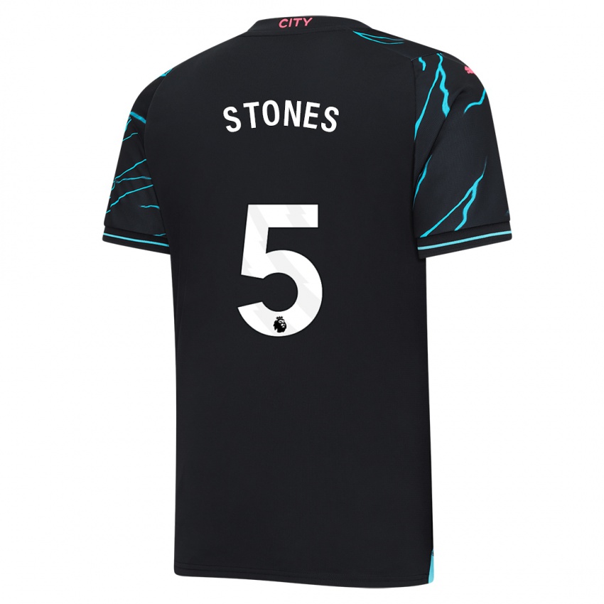 Børn John Stones #5 Mørkeblå Tredje Sæt Spillertrøjer 2023/24 Trøje T-Shirt