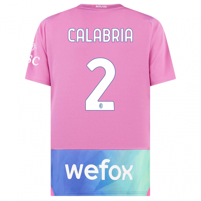 Børn Davide Calabria #2 Pink Lilla Tredje Sæt Spillertrøjer 2023/24 Trøje T-Shirt