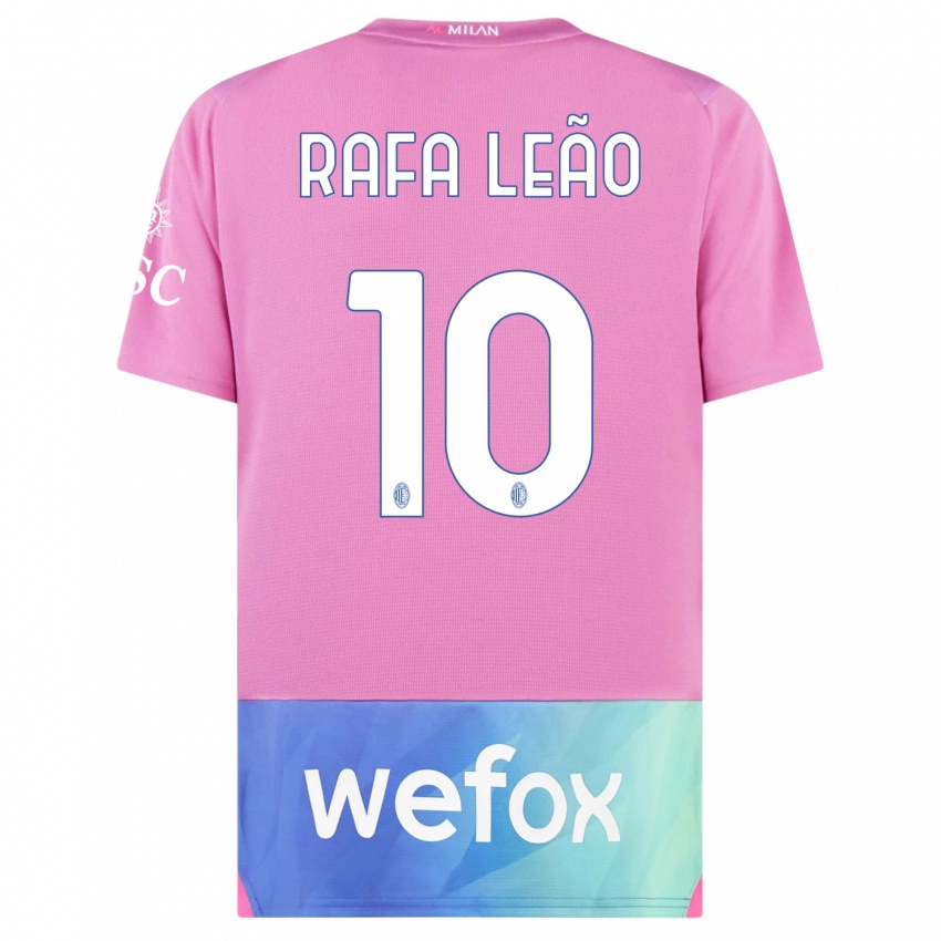 Børn Rafael Leao #10 Pink Lilla Tredje Sæt Spillertrøjer 2023/24 Trøje T-Shirt