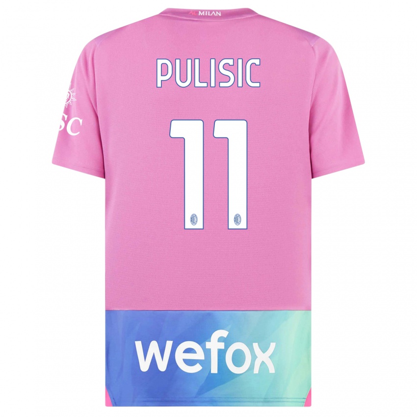 Børn Christian Pulisic #11 Pink Lilla Tredje Sæt Spillertrøjer 2023/24 Trøje T-Shirt