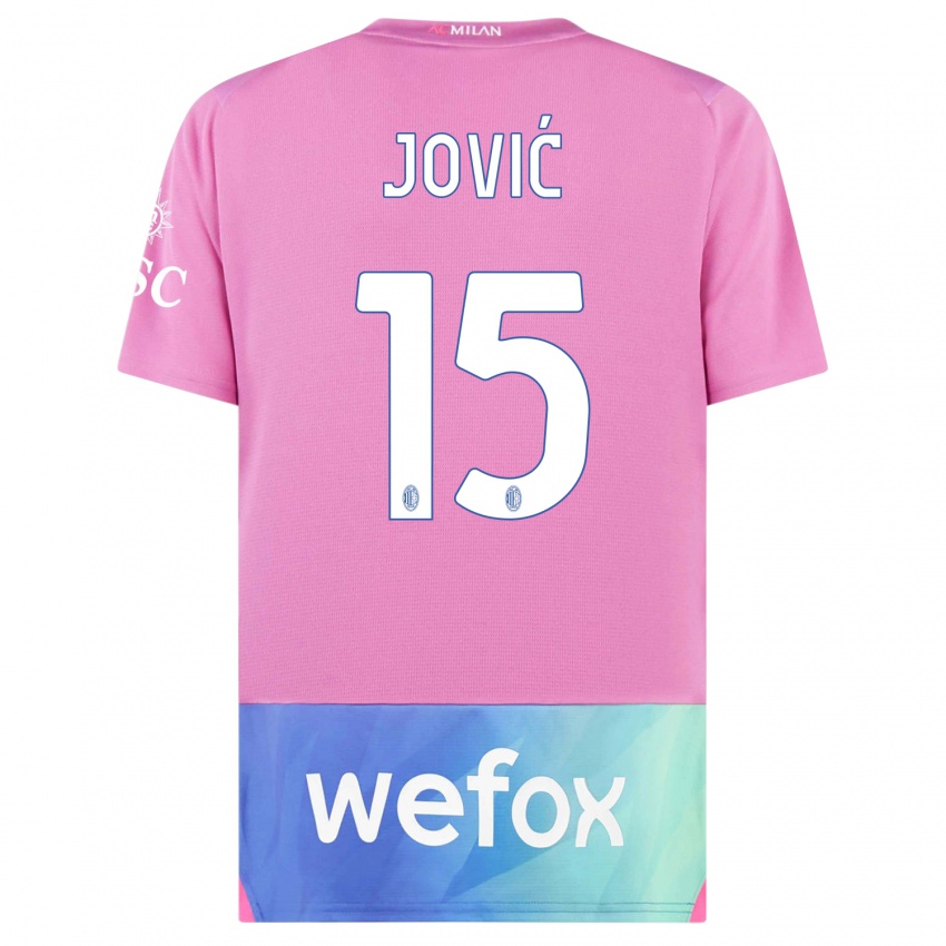 Børn Luka Jovic #15 Pink Lilla Tredje Sæt Spillertrøjer 2023/24 Trøje T-Shirt