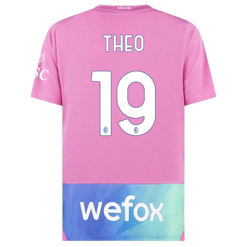 Børn Theo Hernandez #19 Pink Lilla Tredje Sæt Spillertrøjer 2023/24 Trøje T-Shirt
