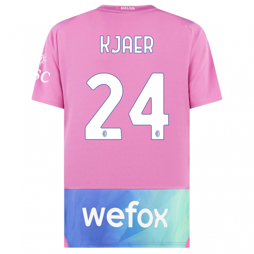 Børn Simon Kjaer #24 Pink Lilla Tredje Sæt Spillertrøjer 2023/24 Trøje T-Shirt