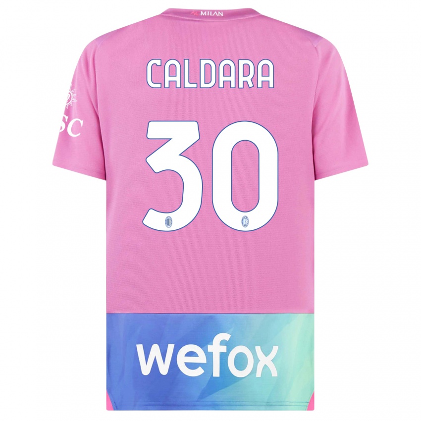 Børn Mattia Caldara #30 Pink Lilla Tredje Sæt Spillertrøjer 2023/24 Trøje T-Shirt