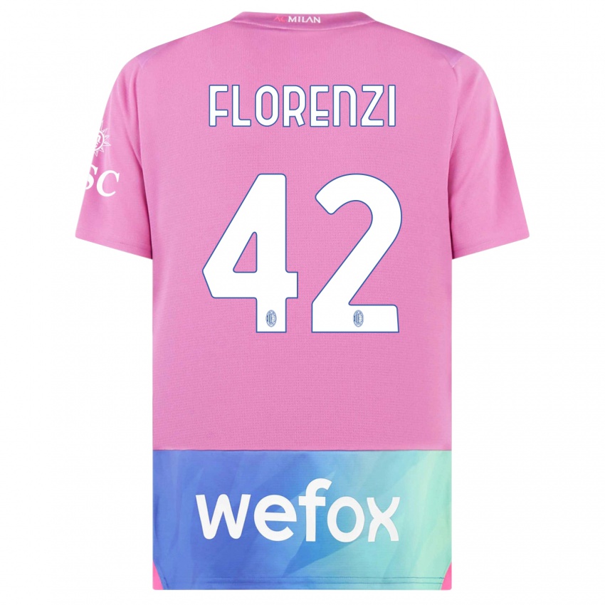 Børn Alessandro Florenzi #42 Pink Lilla Tredje Sæt Spillertrøjer 2023/24 Trøje T-Shirt