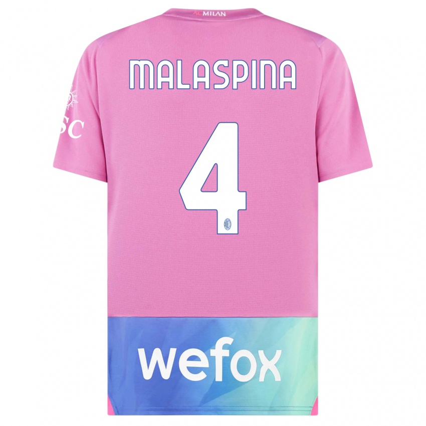 Børn Mattia Malaspina #4 Pink Lilla Tredje Sæt Spillertrøjer 2023/24 Trøje T-Shirt