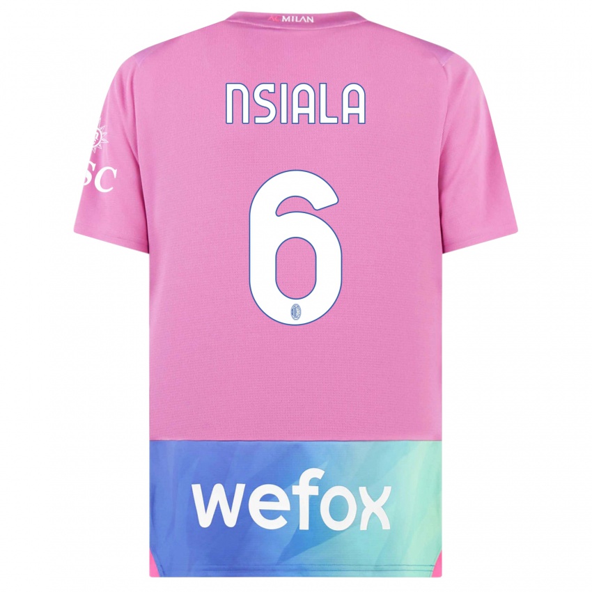Børn Clinton Nsiala #6 Pink Lilla Tredje Sæt Spillertrøjer 2023/24 Trøje T-Shirt