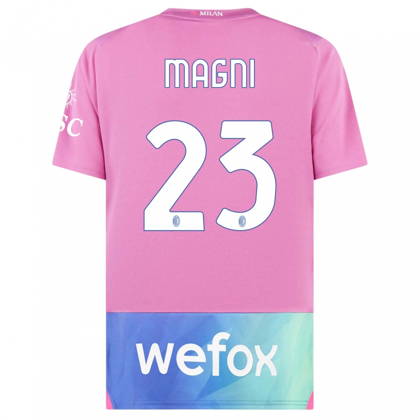 Børn Vittorio Magni #23 Pink Lilla Tredje Sæt Spillertrøjer 2023/24 Trøje T-Shirt