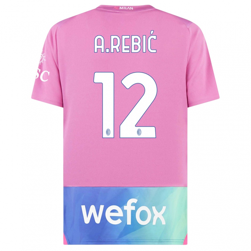 Børn Ante Rebic #12 Pink Lilla Tredje Sæt Spillertrøjer 2023/24 Trøje T-Shirt