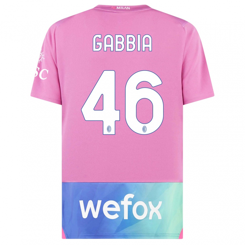 Børn Matteo Gabbia #46 Pink Lilla Tredje Sæt Spillertrøjer 2023/24 Trøje T-Shirt