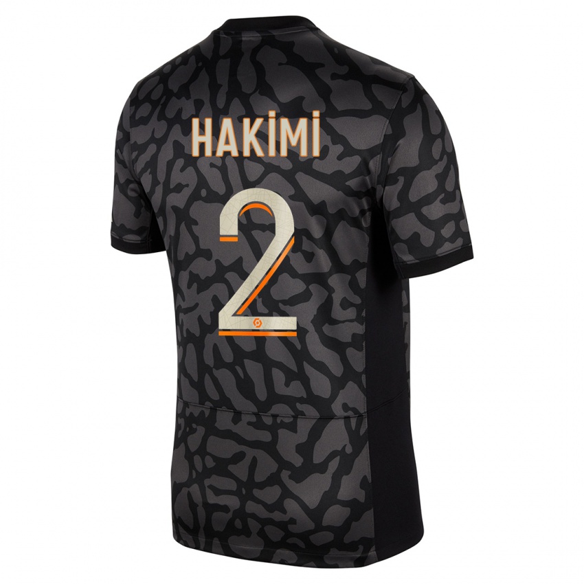 Børn Achraf Hakimi #2 Sort Tredje Sæt Spillertrøjer 2023/24 Trøje T-Shirt