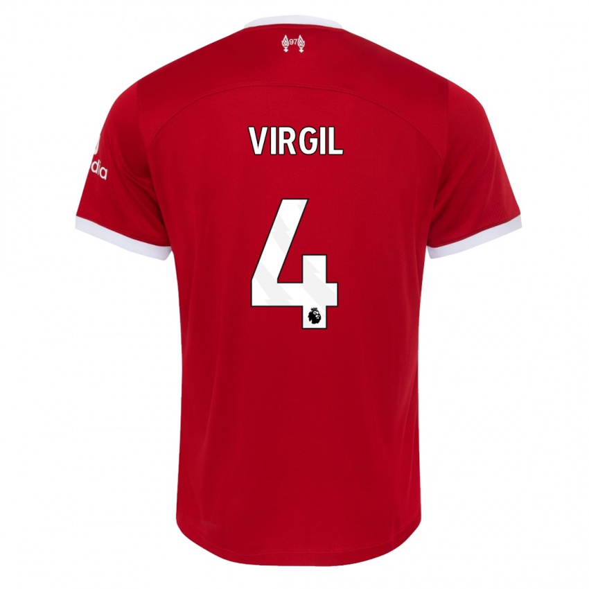 Mænd Virgil Van Dijk #4 Rød Hjemmebane Spillertrøjer 2023/24 Trøje T-Shirt