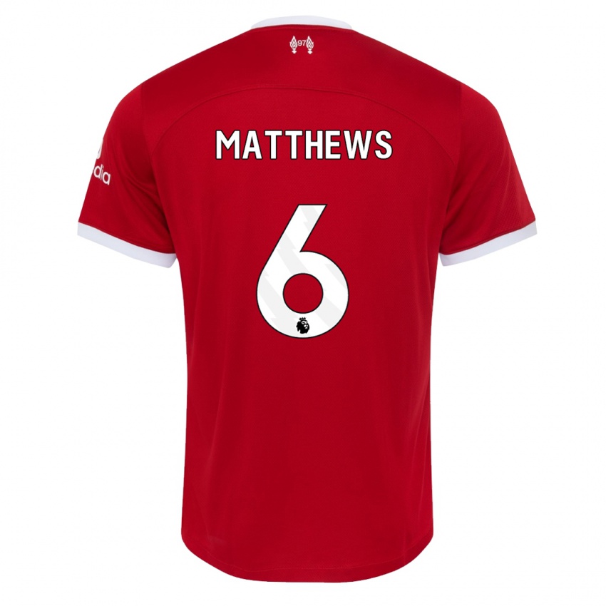 Mænd Jasmine Matthews #6 Rød Hjemmebane Spillertrøjer 2023/24 Trøje T-Shirt