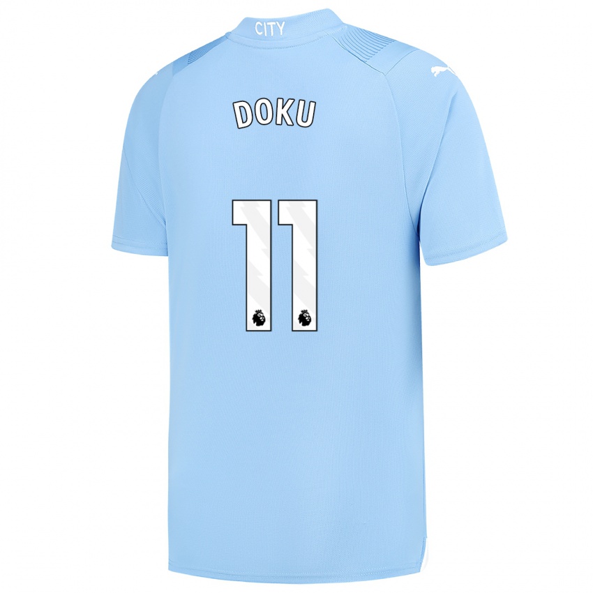 Mænd Jeremy Doku #11 Lyseblå Hjemmebane Spillertrøjer 2023/24 Trøje T-Shirt