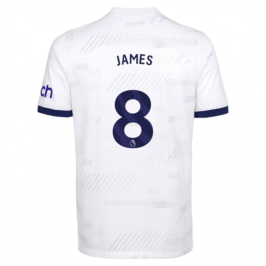 Mænd Angharad James #8 Hvid Hjemmebane Spillertrøjer 2023/24 Trøje T-Shirt
